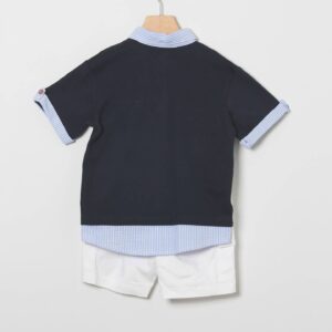 Boy's Set with White Shorts and Embroidered Navy Polo