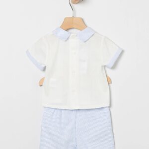 Boy's Set: Polo and Bermuda Shorts with Light Blue Stripe Detail
